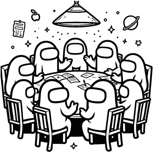 malvorlage-kreative-fantasie-im-weltall-mit-figuren-am-tisch