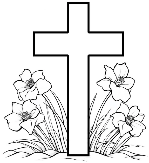 malvorlage-kreuz-mit-blumen-fuer-kreative-auszeiten