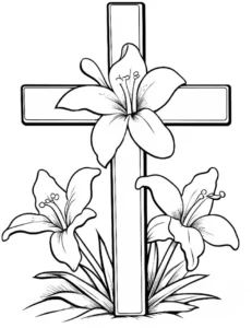 malvorlage-kreuz-mit-lilien-fuer-kreative-auszeiten