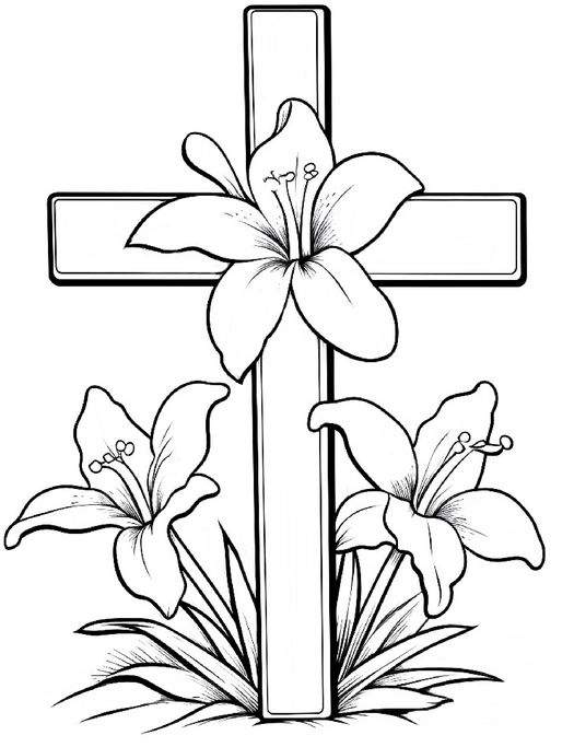 malvorlage-kreuz-mit-lilien-fuer-kreative-auszeiten