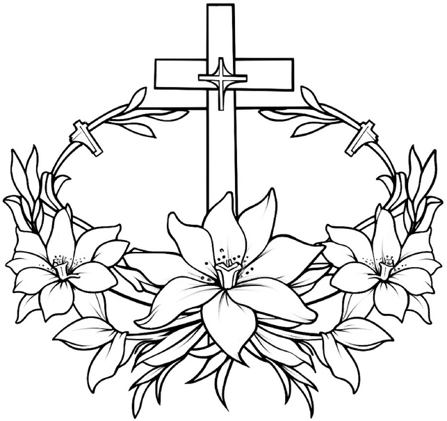 malvorlage-kreuz-mit-lilien-zum-ausmalen