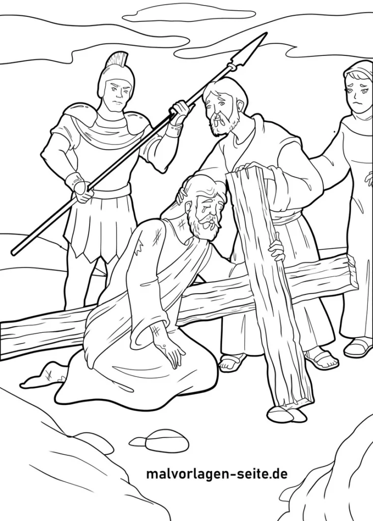 malvorlage-kreuzigung-historische-szene-mit-figuren