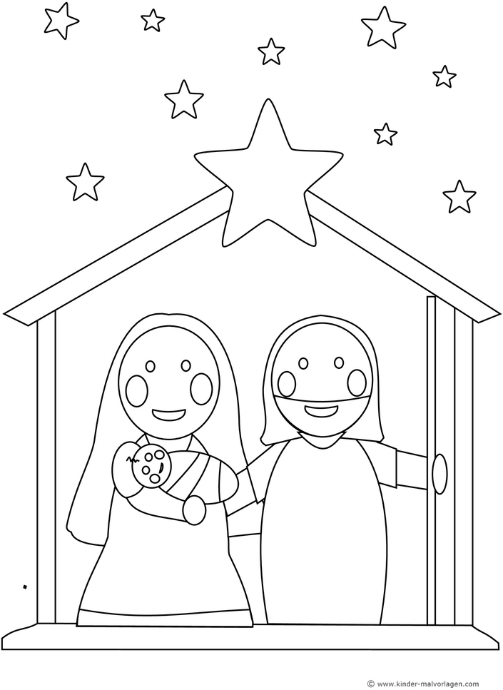 malvorlage-krippe-mit-familie-und-sternen