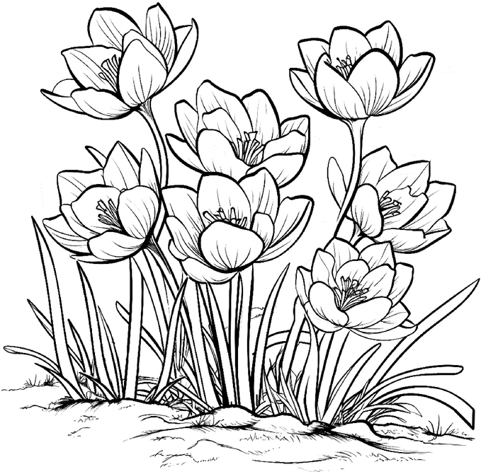 malvorlage-krokusse-im-fruehling