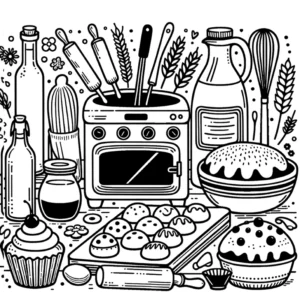 malvorlage-kuechenszene-backutensilien-leckereien
