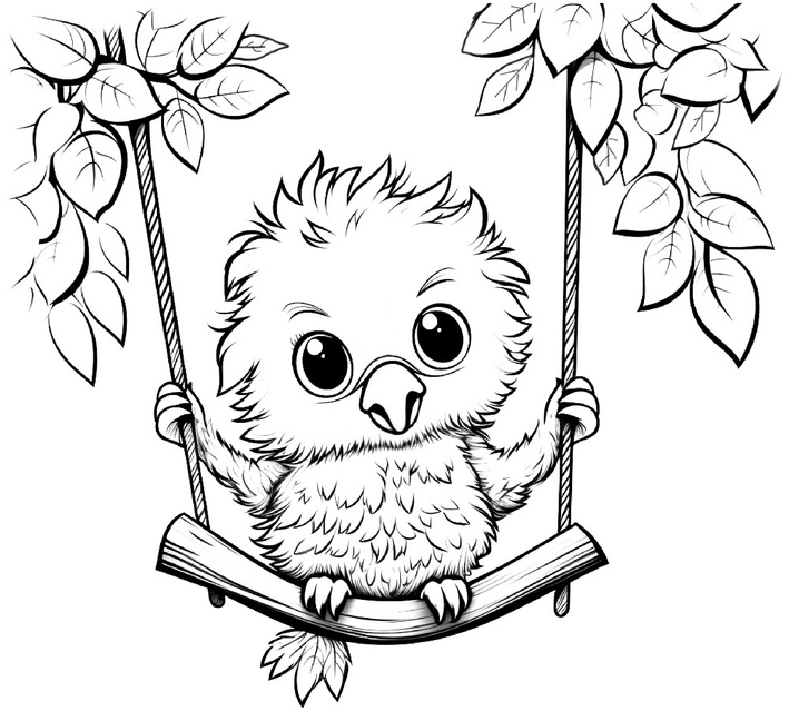 malvorlage-kueken-auf-schaukel-mit-pflanzenmotiven