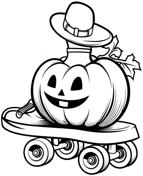 malvorlage-kuerbis-auf-rollschuhen-fuer-halloween