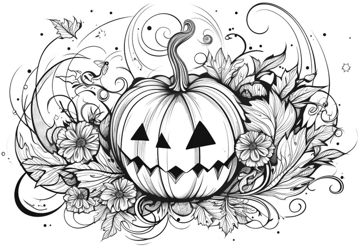 malvorlage-kuerbis-florale-elemente-halloween