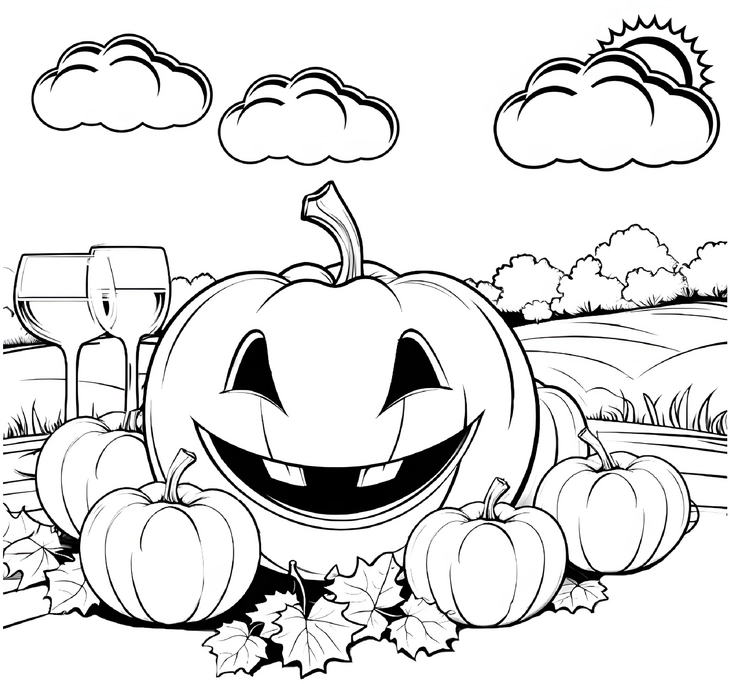 malvorlage-kuerbis-in-halloween-landschaft