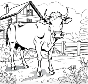 malvorlage-kuh-auf-dem-bauernhof-mit-pflanzen