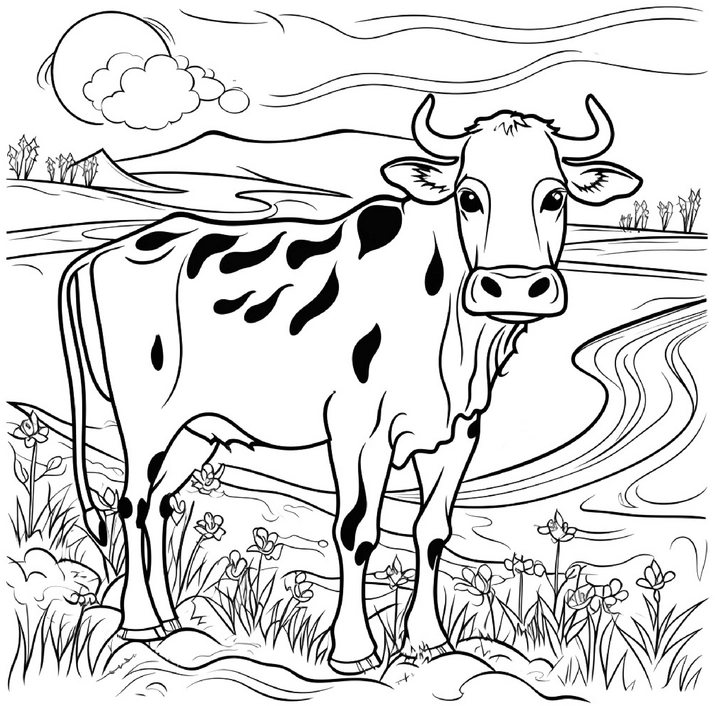 malvorlage-kuh-auf-dem-bauernhof-naturmotiv