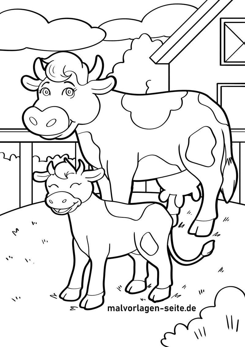 malvorlage-kuh-und-kalb-auf-dem-bauernhof