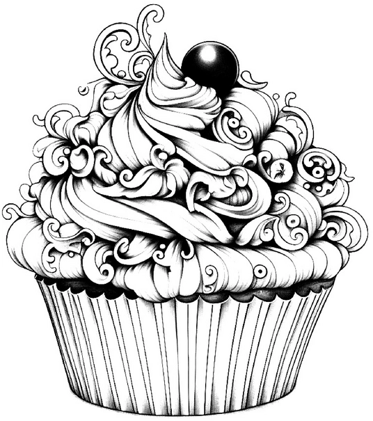 malvorlage-kunstvoll-dekorierter-cupcake