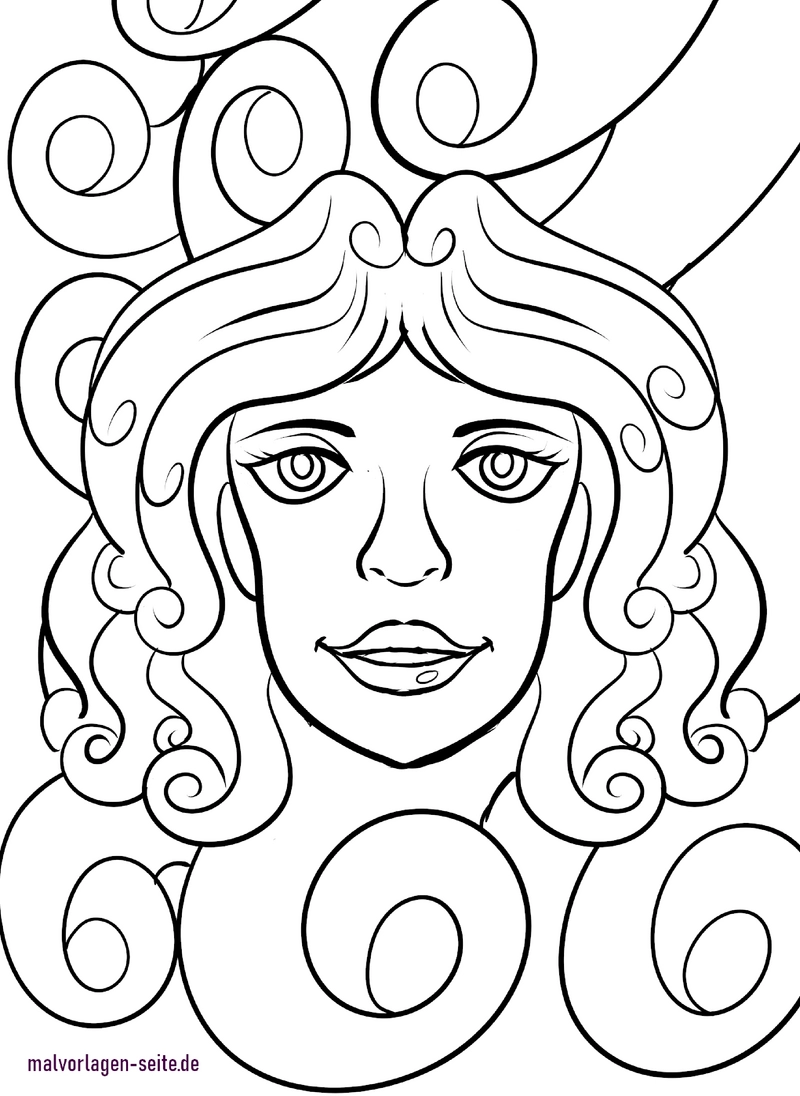 malvorlage-kunstvolle-figur-mit-locken-und-ornamenten