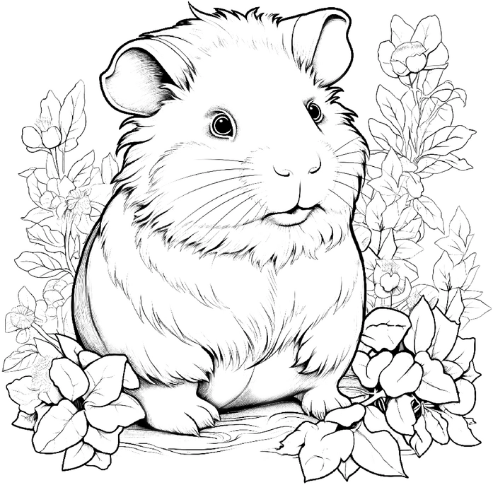 malvorlage-kuscheliges-meerschweinchen-blumen