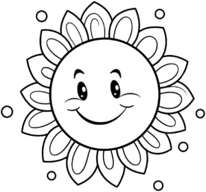 malvorlage-laechelnde-sonne-mit-blueten-und-punkten