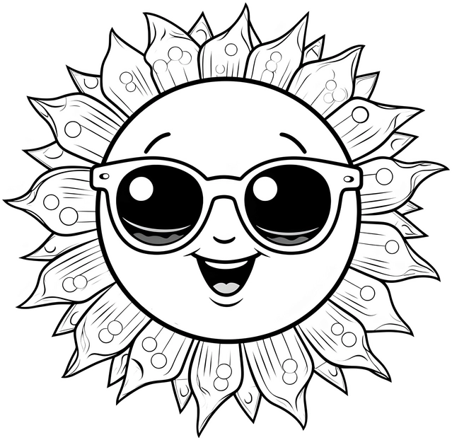 malvorlage-laechelnde-sonne-mit-sonnenbrille