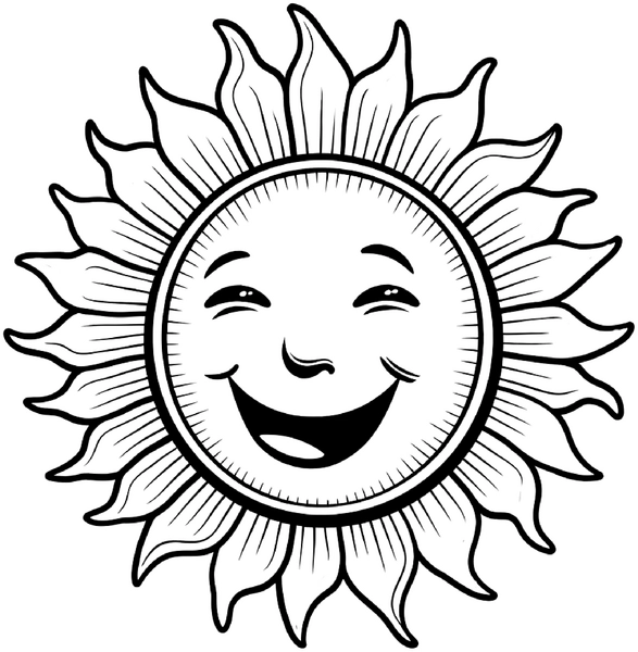malvorlage-laechelnde-sonne-mit-strahlenden-sonnenstrahlen