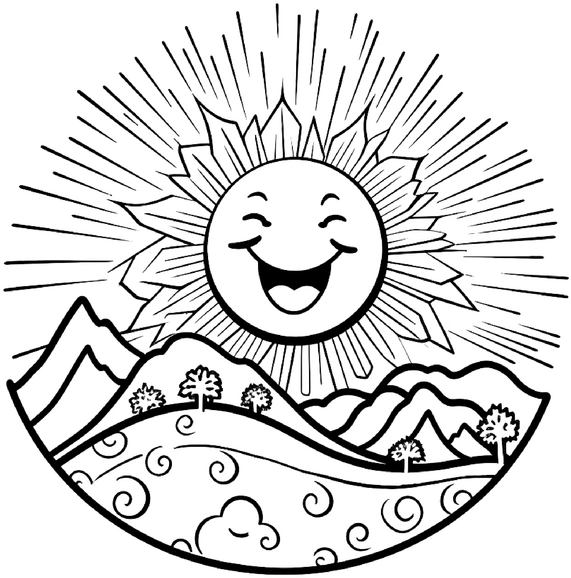 malvorlage-laechelnde-sonne-und-huegel