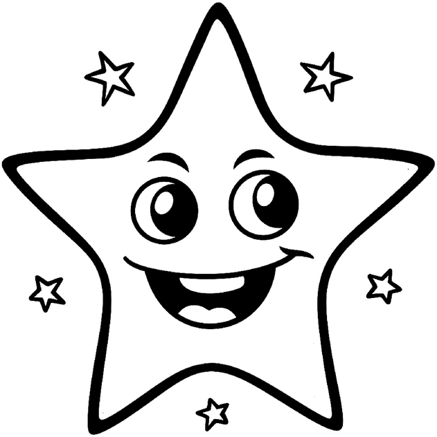 malvorlage-laechelnder-stern-mit-kleinen-sternen
