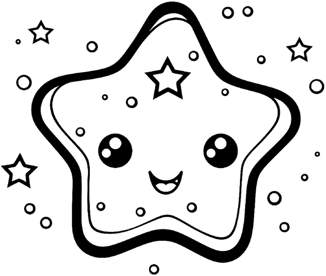 malvorlage-laechelnder-stern-mit-sternen-und-blasen