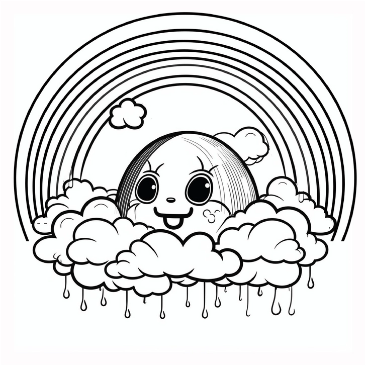 malvorlage-laechelndes-gesicht-in-wolken-und-regenbogen