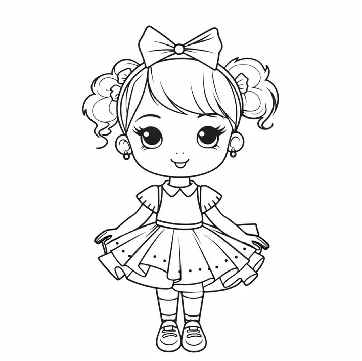 malvorlage-laechelndes-maedchen-im-kleid-mit-schleife