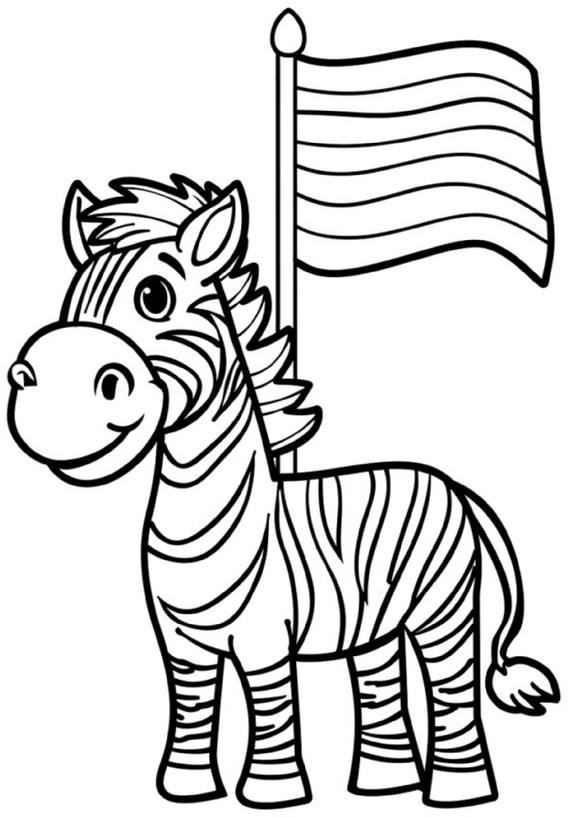 malvorlage-laechelndes-zebra-mit-flagge