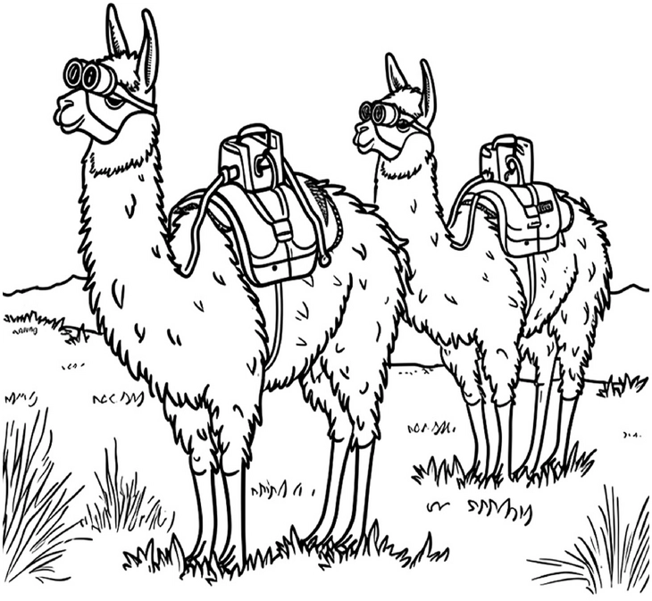 malvorlage-lamas-mit-rucksaecken-und-goggles