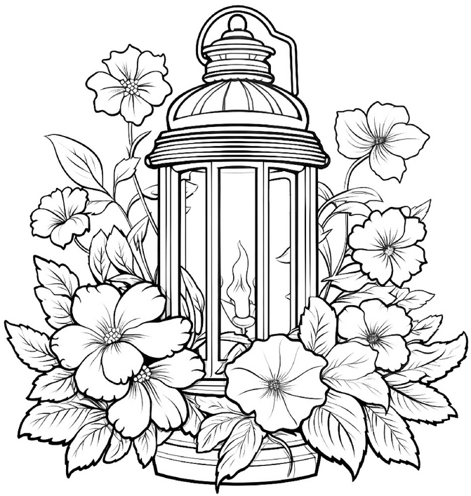 malvorlage-laterne-mit-blumen