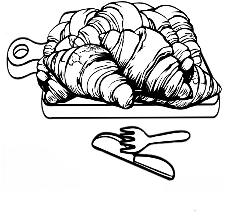 malvorlage-leckere-croissants-auf-holzbrett