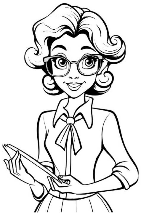 malvorlage-lehrerin-mit-brille-ausmalbild