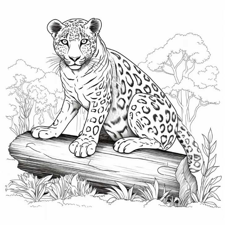 malvorlage-leopard-auf-baumstamm-in-natur