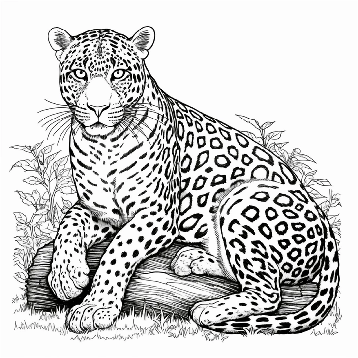 malvorlage-leopard-auf-einem-baumstamm