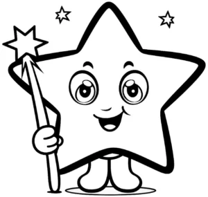 malvorlage-leuchtender-stern-mit-zauberstab-und-funkelnden-sternen