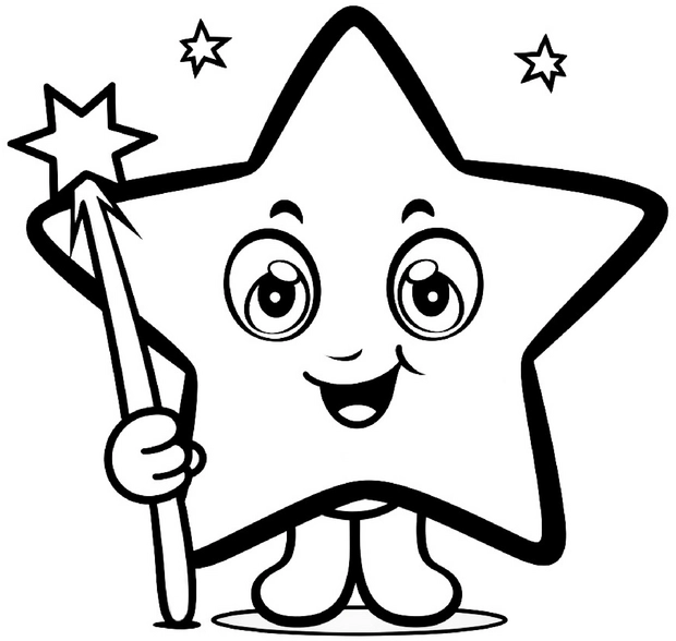 malvorlage-leuchtender-stern-mit-zauberstab-und-funkelnden-sternen