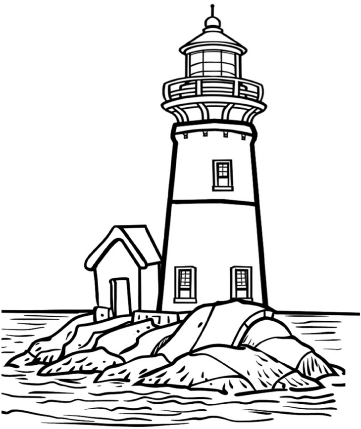 malvorlage-leuchtturm-auf-felsen-im-meer