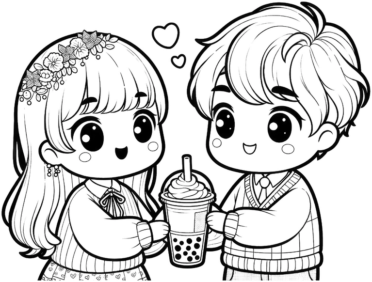 malvorlage-liebe-fröhliches-paar-mit-bubble-tea