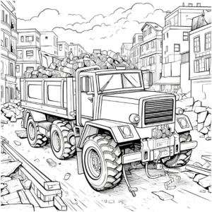 malvorlage-lkw-auf-baustelle-mit-holzstaemmen