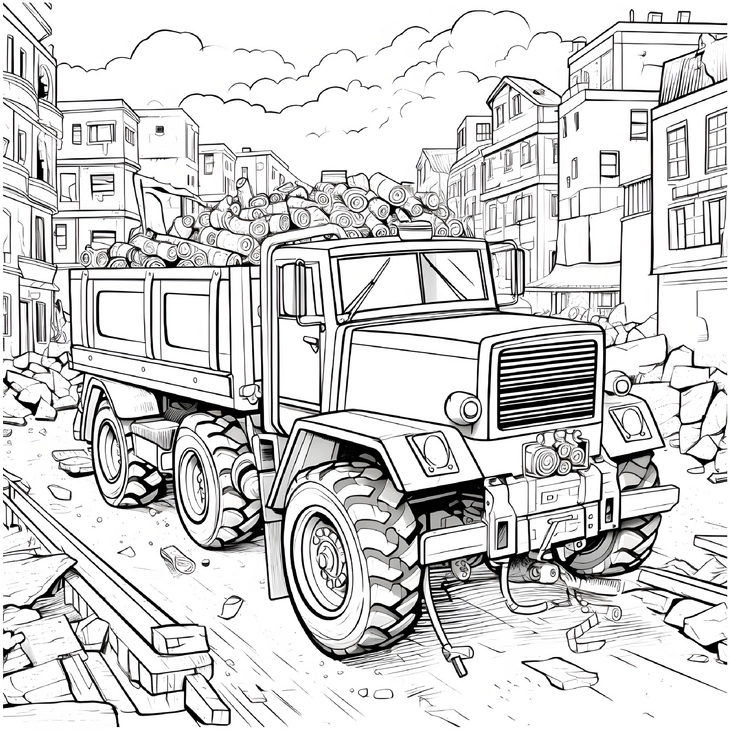 malvorlage-lkw-auf-baustelle-mit-holzstaemmen