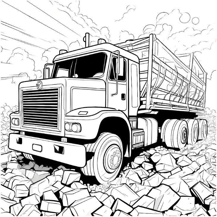 malvorlage-lkw-auf-schuttlandschaft