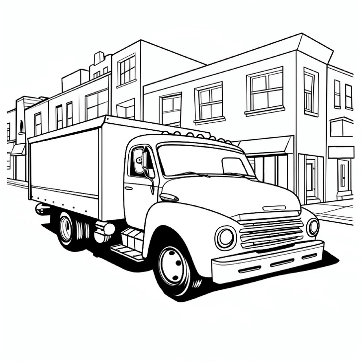 malvorlage-lkw-in-der-stadt-fuer-kreative-kinder