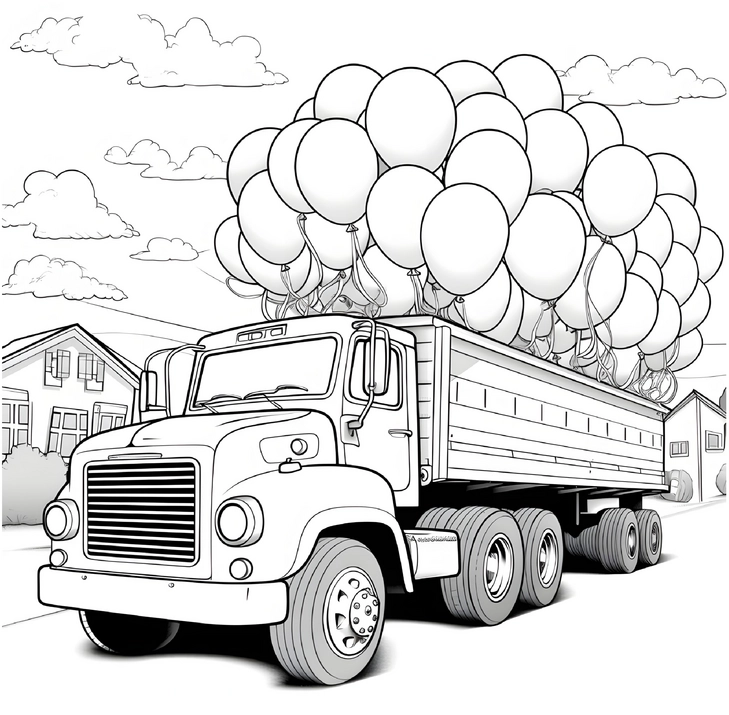 malvorlage-lkw-mit-luftballons-ausmalbild