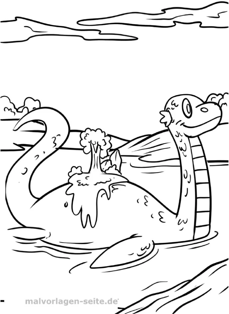 malvorlage-loch-ness-monster-natur-landschaft