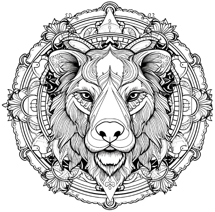 malvorlage-loewenkopf-im-mandala-stil