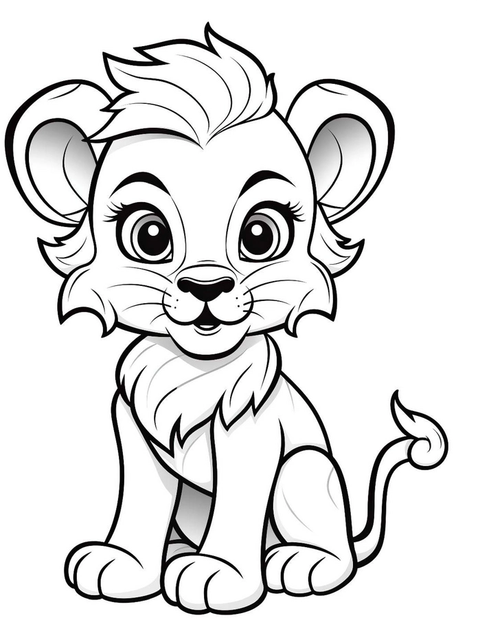 malvorlage-lowe-mit-grossen-augen-und-froehlichem-laecheln