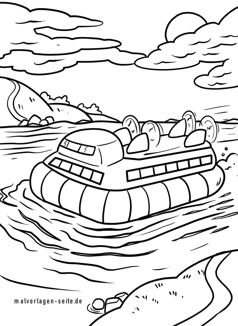 malvorlage-luftkissenboot-auf-wasser-und-land