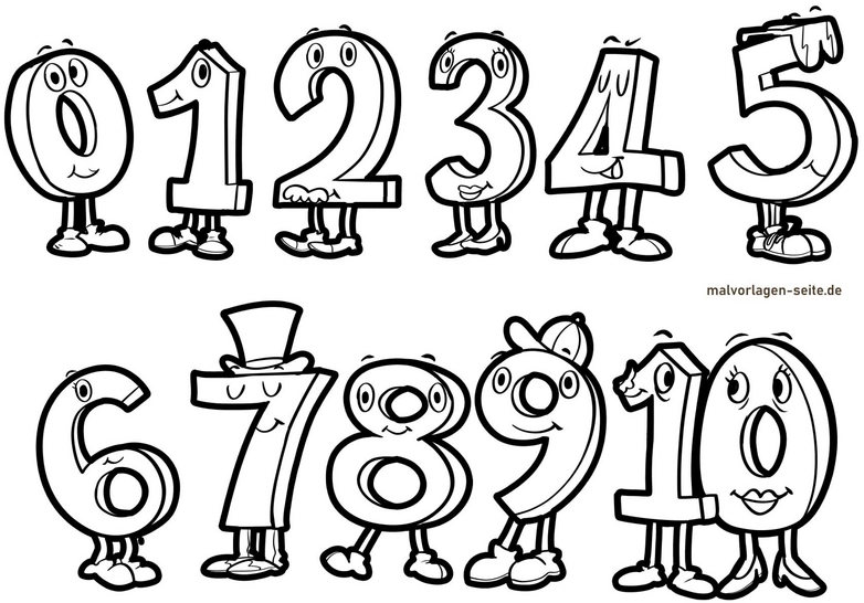 malvorlage-lustige-zahlen-von-0-bis-10