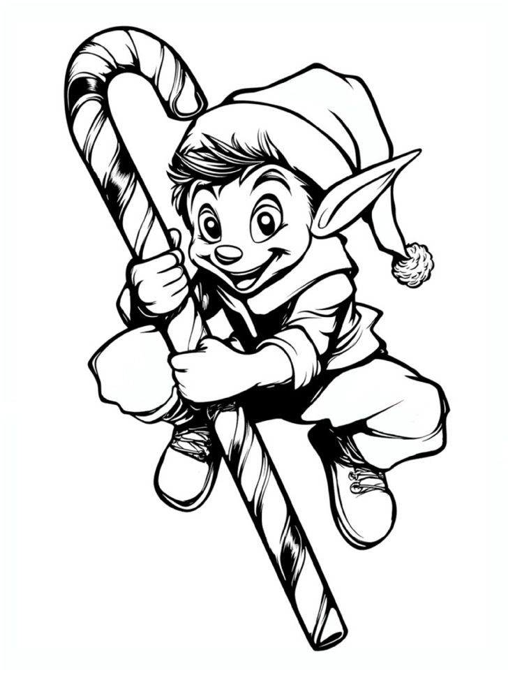 malvorlage-lustiger-elf-mit-zuckerstange