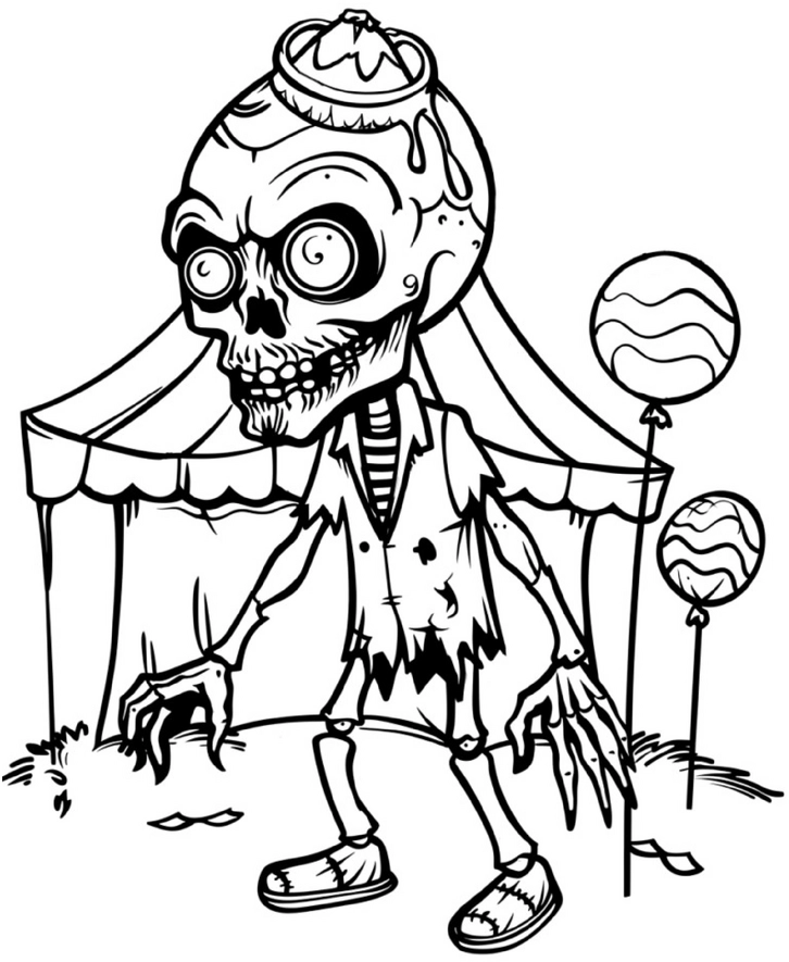 malvorlage-lustiger-zombie-im-zirkus-mit-verruecktem-hut